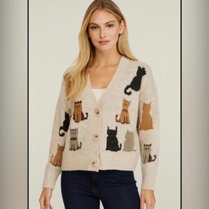 Cat Patterned Cardigan Sweater new with tags